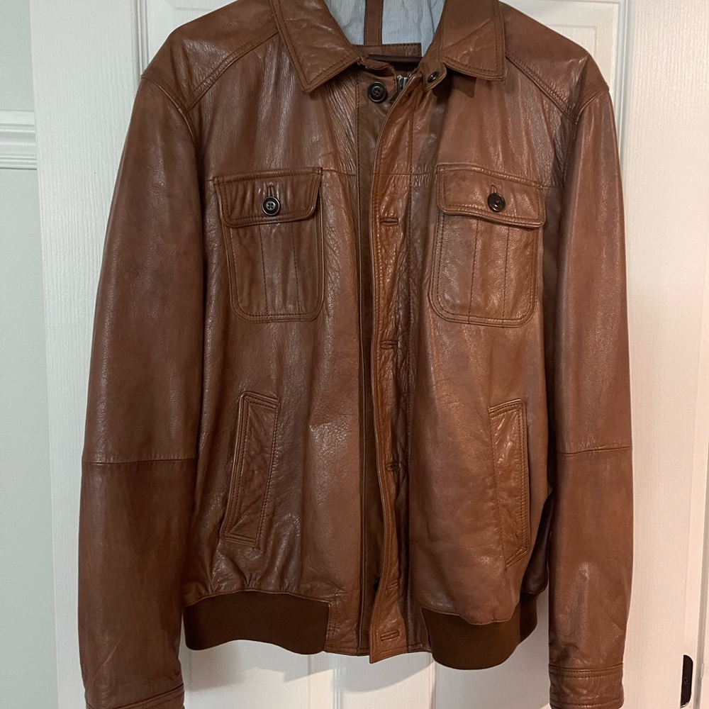 Massimo Dutti Tan Leather Bomber Jacket